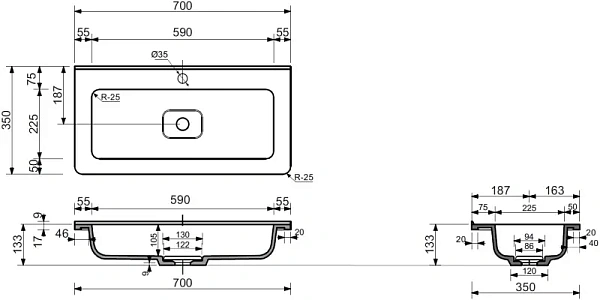 Мебельная раковина Style Line Каре Люкс Мини 70 СС-00002296 фото 4