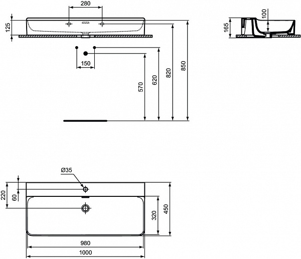 Раковина Ideal Standard Conca 100 см T383201 фото 8