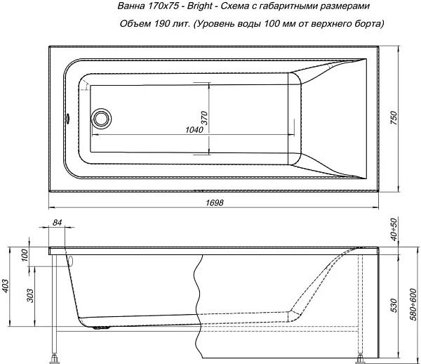 Акриловая ванна Aquanet Bright 00233141 170x75 с каркасом фото 9