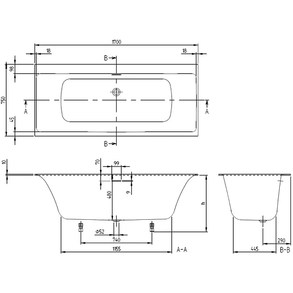 Квариловая ванна Villeroy&Boch Subway 3.0 170x75 см UBQ170SBW2DV-01 фото 6