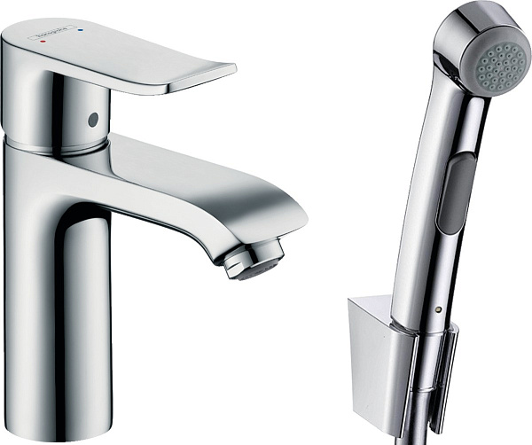 Смеситель Hansgrohe Metris 31285000 для раковины с гигиеническим душем с донным клапаном фото 1