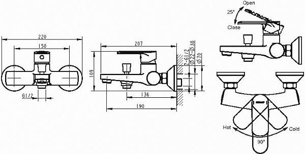 Смеситель Bravat Louise F6191183CP-01-RUS для ванны с душем фото 2