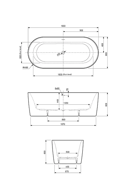 Акриловая ванна Cezares Metauro 180x80 METAURO-INT-Central-180-80-60 с комплектом креплений и панелью и сливом-переливом фото 4