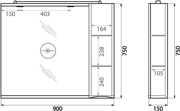 Зеркало-шкаф BelBagno Marino 90x75 MARINO-SPC-900/750-1A-BL-P-R правое с подсветкой фото 14