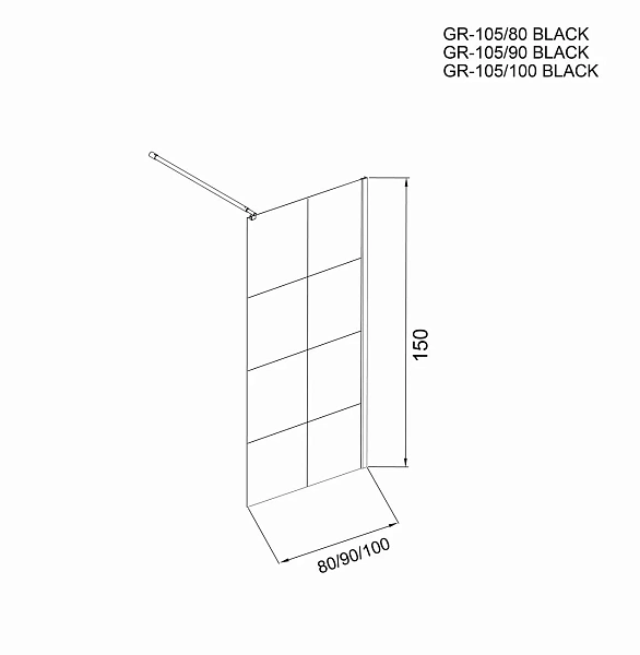 Шторка для ванны Grossman 90x150 GR-10590BLACK профиль черный стекло прозрачное с узором фото 3