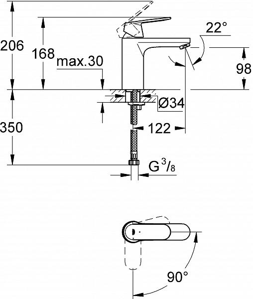 Смеситель Grohe Eurosmart Cosmopolitan 2339800E для раковины фото 2