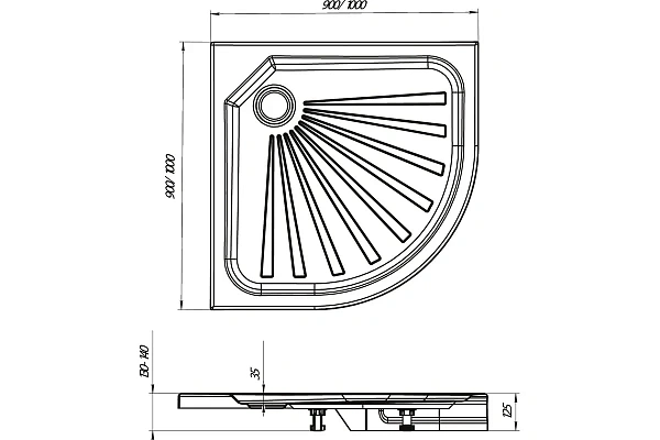 Душевой поддон 1Marka Quadro 90x90 01пто90 полукруглый фото 3