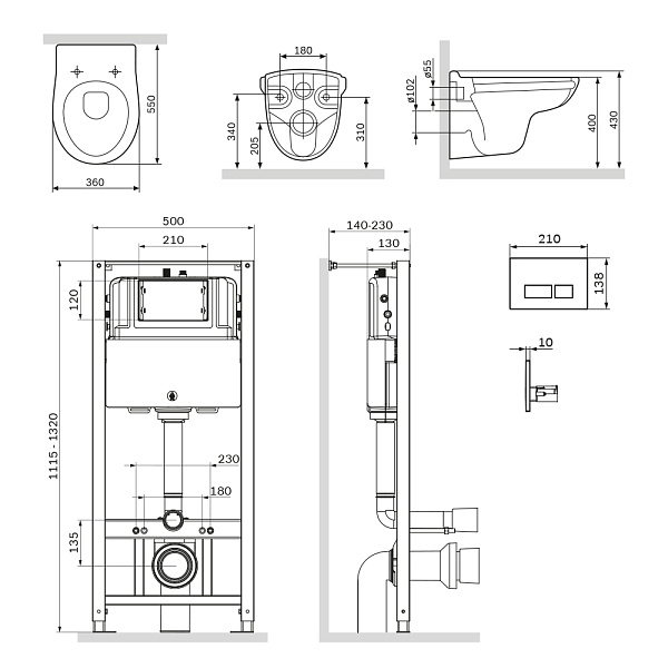 Унитаз с инсталляцией и кнопкой смыва Am.Pm Sense IS47051.741700 фото 9