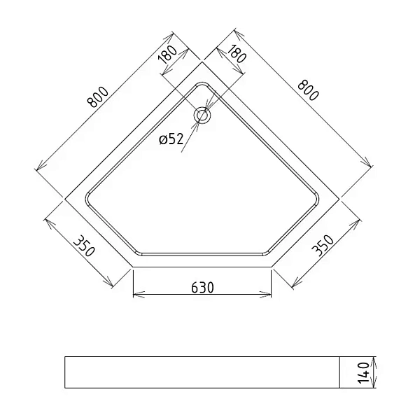 Душевой поддон Gemy 80x80 ST09T пятиугольный фото 2