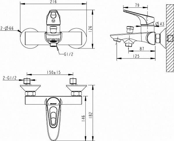 Смеситель Bravat Drop-D F648162C-B-RUS для ванны с душем фото 4