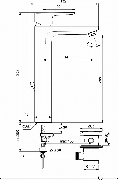 Смеситель Ideal Standard Ceraplan lll BC561AA для раковины-чаши с донным клапаном фото 2