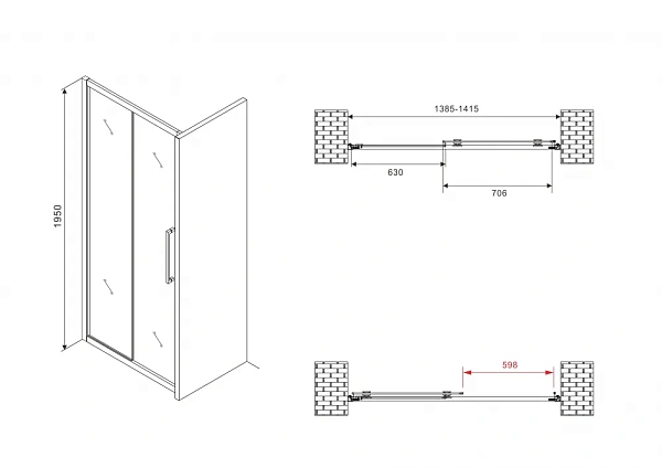 Душевая дверь ABBER Schwarzer Diamant 140x195 AG30140H стекло прозрачное профиль хром фото 5