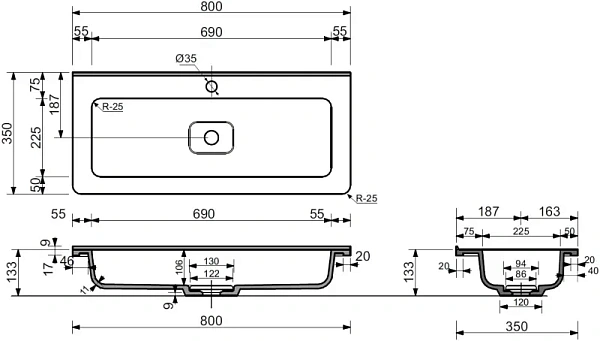 Мебельная раковина Style Line Каре Люкс Мини 80 СС-00002297 фото 4