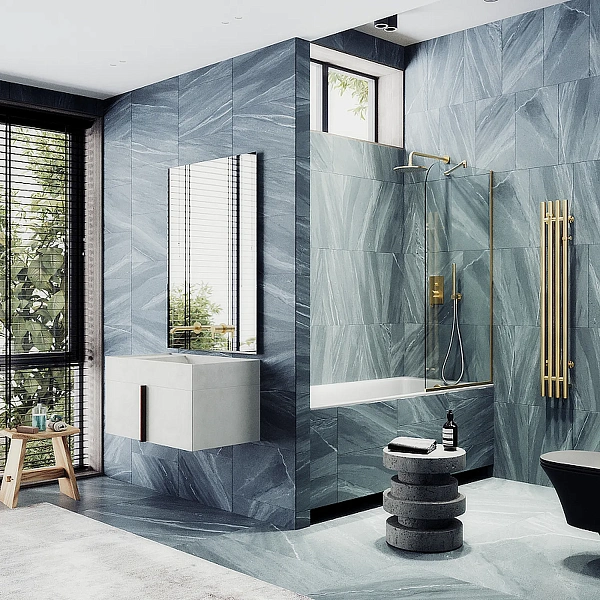 Шторка для ванны MaybahGlass 34x140 MGV-131-3у профиль золото стекло бесцветное фото 1