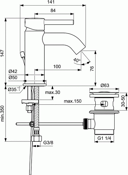 Смеситель Ideal Standard Ceraline BC192AA для раковины с донным клапаном фото 3