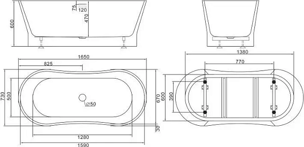 Акриловая ванна BelBagno 165x70 BB406-1650-730 фото 3