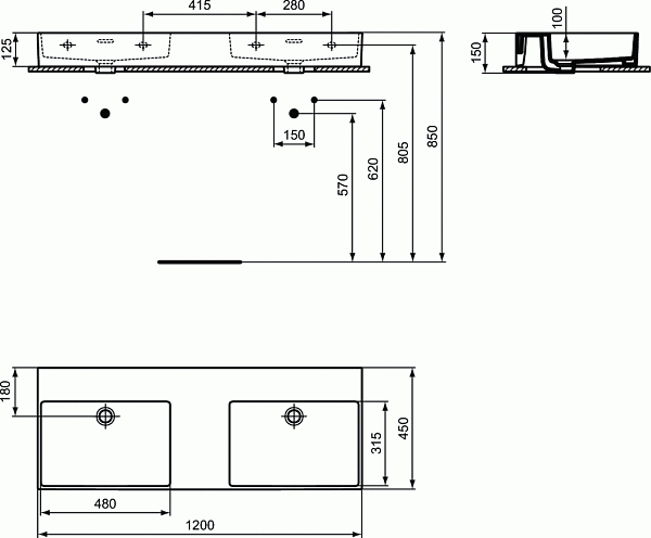 Раковина Ideal Standard Extra 120 см T391501 фото 3