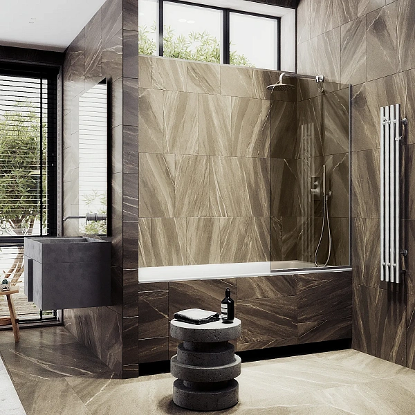 Шторка для ванны MaybahGlass 34x140 MGV-127-5у профиль хром стекло бронза фото 1