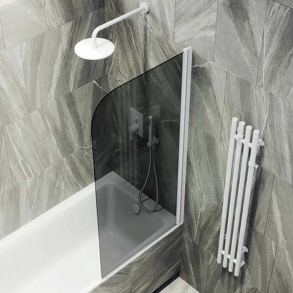 Шторка для ванны MaybahGlass 50x140 MGV-608-1 профиль белый стекло графит фото 1