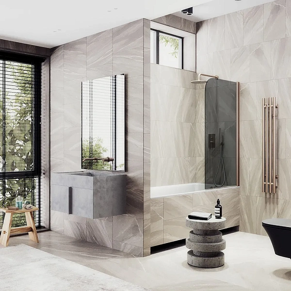 Шторка для ванны MaybahGlass 50x140 MGV-608-2 профиль бронза стекло графит фото 3