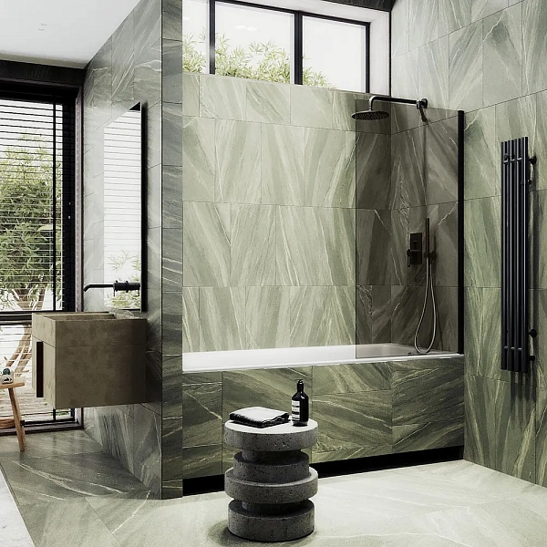 Шторка для ванны MaybahGlass 80x140 MGV-70-6ш профиль черный стекло бронза фото 1