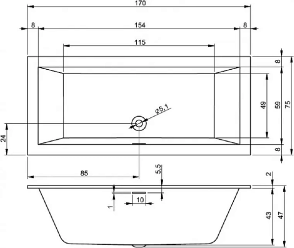 Акриловая ванна Riho Rething Cubic B105001005 170x75 фото 3