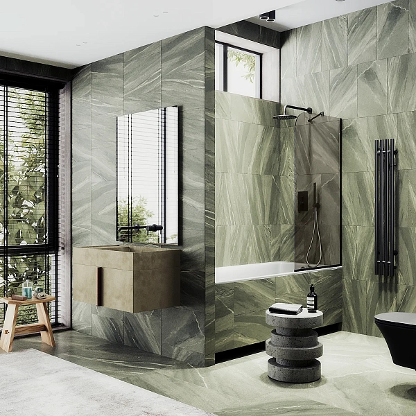 Шторка для ванны MaybahGlass 34x140 MGV-127-6у профиль черный стекло бронза фото 1