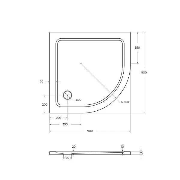 Душевой поддон Cezares 90x90 TRAY-M-R-90-550-35-W из стеклокомпозита фото 2