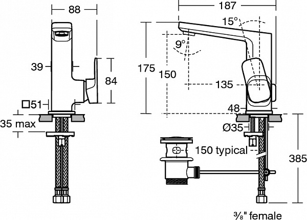 Смеситель Ideal Standard Tonic II A6332AA для раковины с донным клапаном фото 5