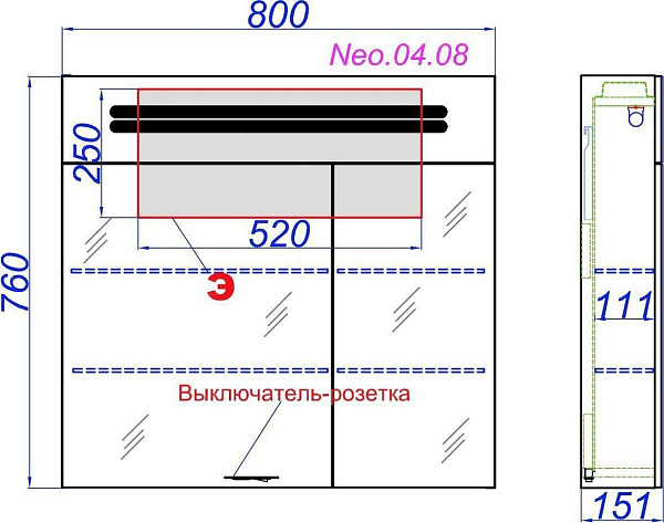 Зеркало-шкаф Aqwella Neo 80x76 Neo.04.08 с подсветкой фото 4