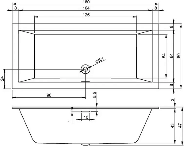 Акриловая ванна Riho Rething Cubic B106001005 180x80 фото 3