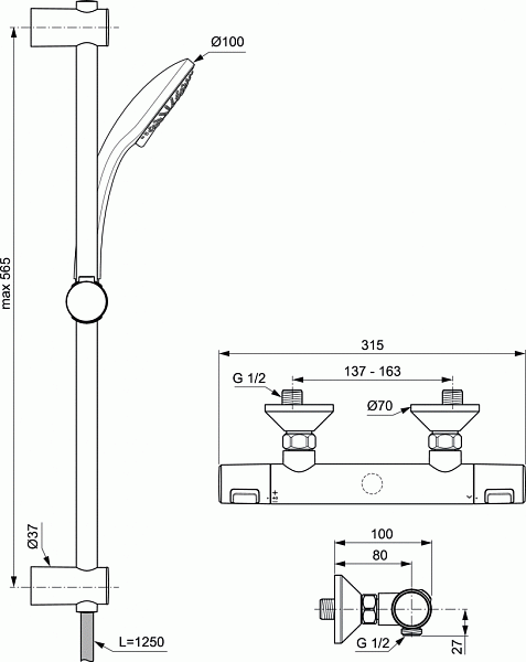 Термостат Ideal Standard Ceratherm T25 A7203AA для душа фото 2