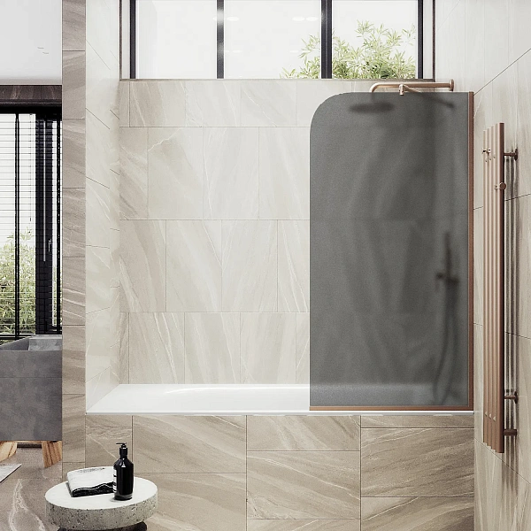 Шторка для ванны MaybahGlass 34x140 MGV-129-2у профиль бронза стекло графит фото 1