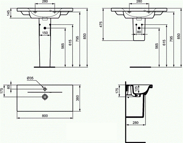 Раковина Ideal Standard Connect Space 80 см E136901 фото 3