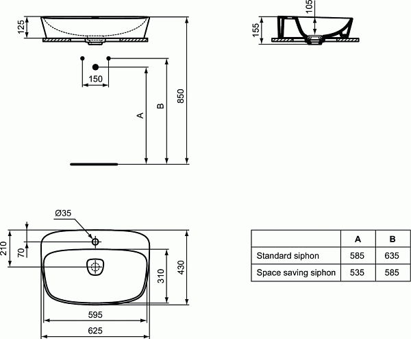 Раковина Ideal Standard Dea 62 см T0445MA фото 4