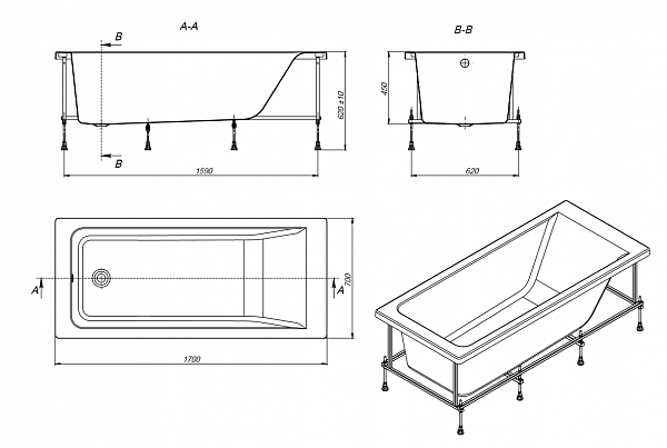 Акриловая ванна Roca Easy 170х70 ZRU9302905 фото 4