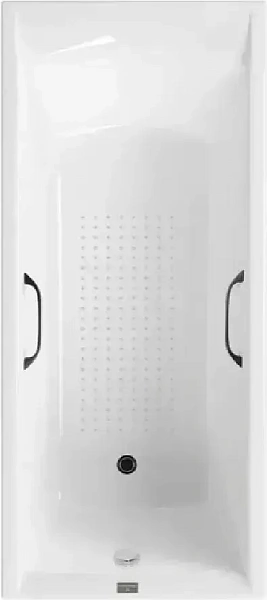 Чугунная ванна Vinsent Veron Devon VDV1908045H/VH0012BL-AS с квадратными черными матовыми ручками и антискользящим покрытием фото 1