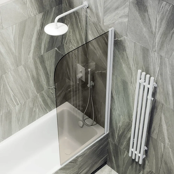 Шторка для ванны MaybahGlass 60x140 MGV-611-1 профиль белый стекло бронза фото 1