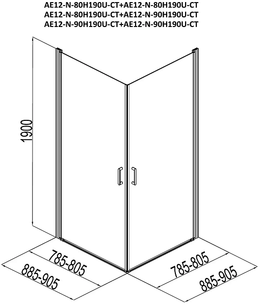 Душевой уголок Aquanet Cinetic AE12-N-80H190U-CT + AE12-N-90H190U-CT 80x90 профиль хром прозрачное стекло фото 2