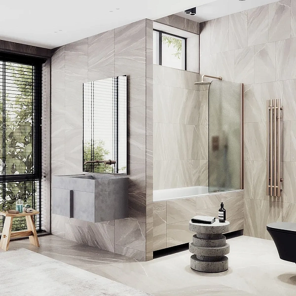 Шторка для ванны MaybahGlass 60x140 MGV-615-2 профиль бронза стекло сатин фото 2