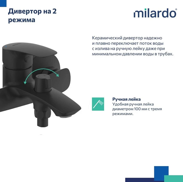 Смеситель Milardo Rora RORBL00M02 для ванны с душем с душевой лейкой фото 3