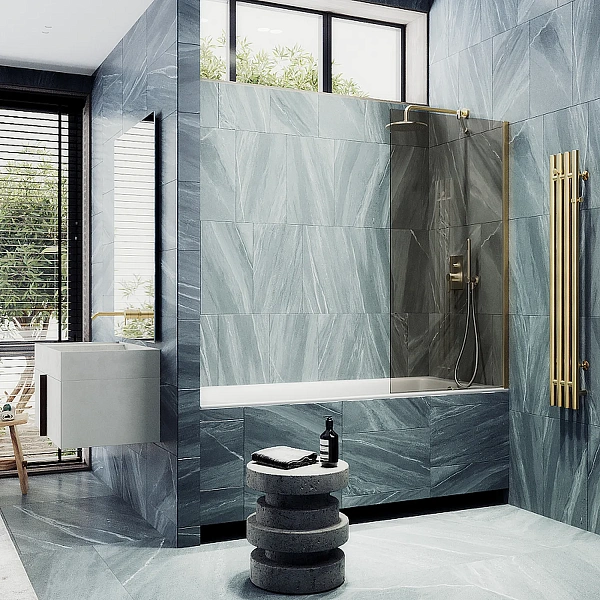 Шторка для ванны MaybahGlass 90x140 MGV-71-3ш профиль золото стекло бронза фото 3