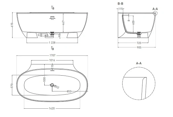 Ванна из искусственного камня S-Sense Salini Alda Wall 170x95 101915GRH покраска по RAL снаружи фото 4