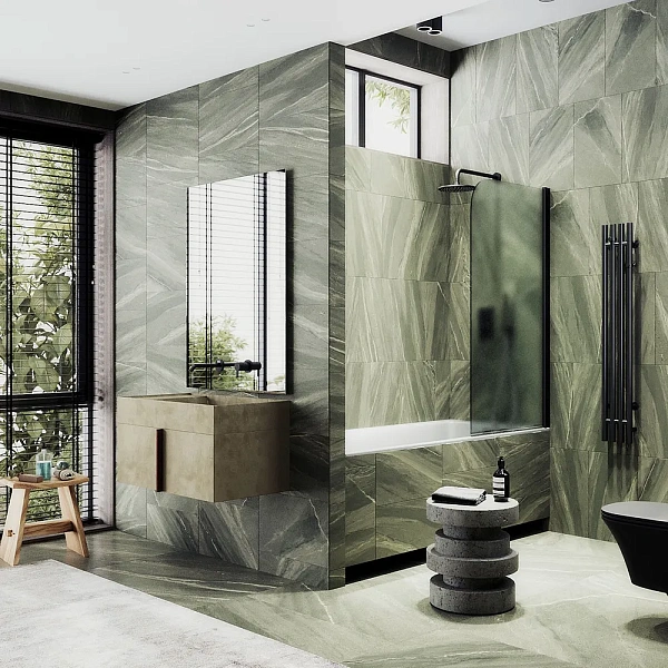 Шторка для ванны MaybahGlass 60x140 MGV-615-6 профиль черный стекло сатин фото 2