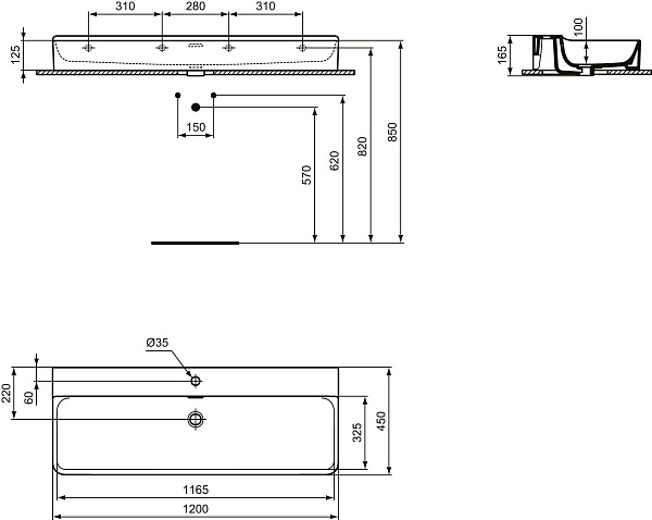 Раковина Ideal Standard Conca 120 см T369401 фото 6