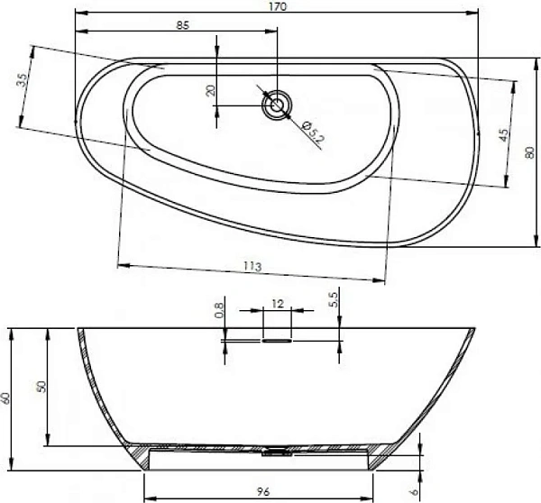 Ванна из искусственного камня Riho Granada B120001105 170x80 со сливом-переливом с подголовником правая фото 2