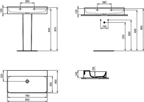 Раковина Ideal Standard Conca 80 см T379701 фото 6