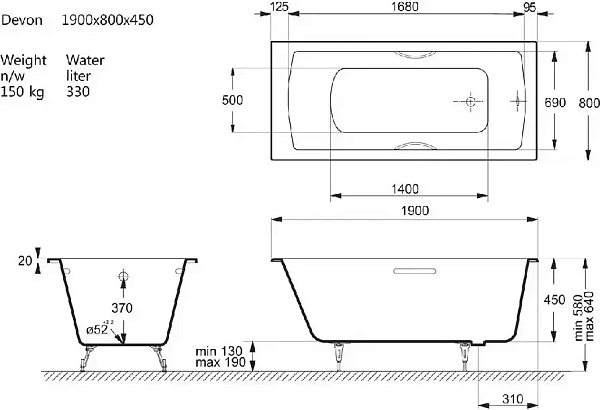 Чугунная ванна Vinsent Veron Devon VDV1908045H/E60327CH с хромированнами ручками фото 2