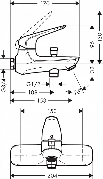 Смеситель Hansgrohe Novus 71041000 для ванны с душем фото 2