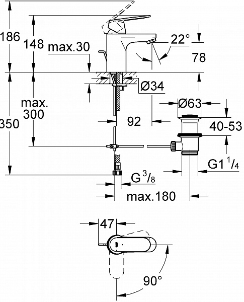 Смеситель Grohe Eurosmart Cosmopolitan 2337700E для раковины с донным клапаном фото 2